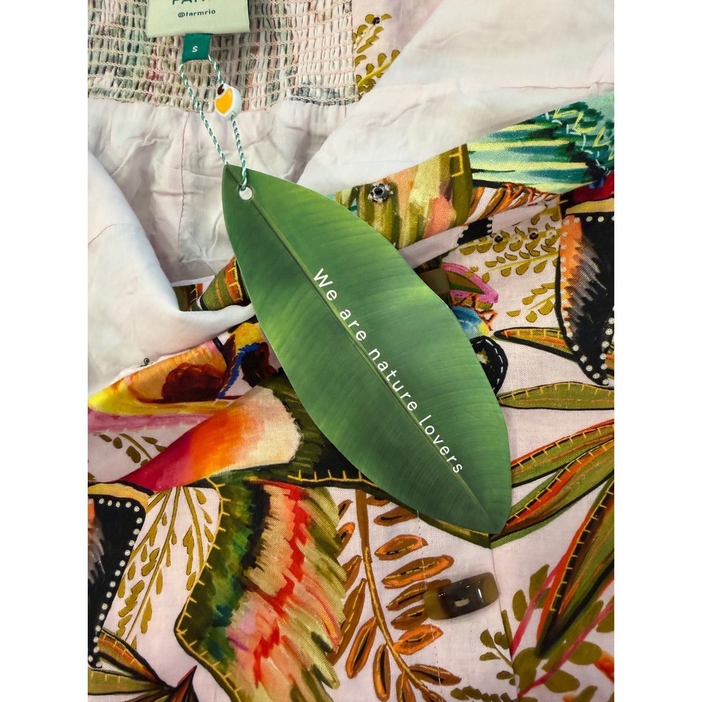New FARM Rio Into The Jungle Mini Dress Pink Tropical Print Spaghetti Strap,Sml - Picture 9 of 16